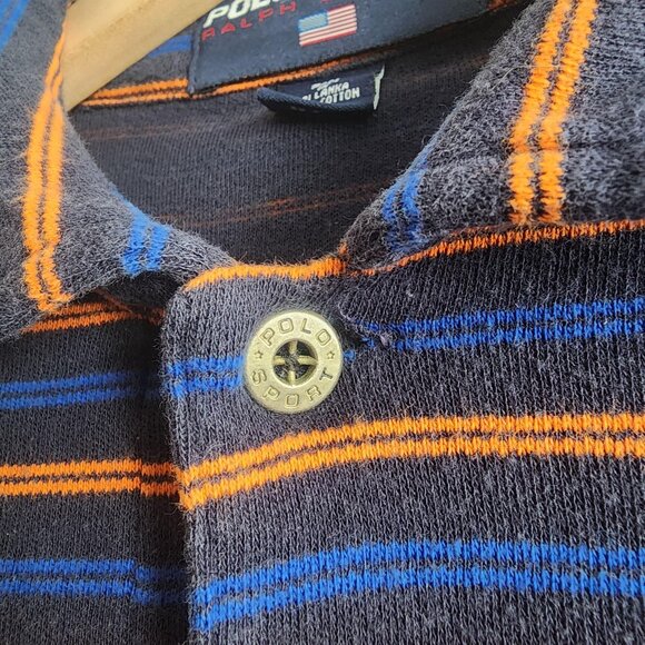 Polo Sport Ralph Lauren Polo Shirt Mens Small Navy Blue Orange Striped Flag - Picture 5 of 10